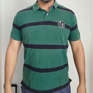Tommy Hilfiger Dark Green and Black Striped Polo
